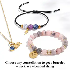 Twelve Zodiac Crystal Bracelet and Necklace Set - Unisex Zodiac Healing Stone Jewelry Gift
