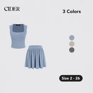 Cider [3 colors, size 2-26]Square Neck Ribbed Tank Top & Pleated Mini Skirt, Stretchy Material, Outfit Inspo, Spring Vibes, Prom