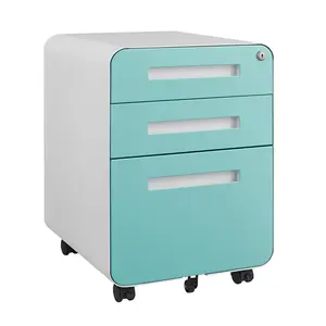 3 Drawer Mobile File Cabinet with Lock, Under Desk Metal Filing Cabinet for Home Office, Under Desk Storage with 5 Wheels for A4/Letter/Legal Size,Blue