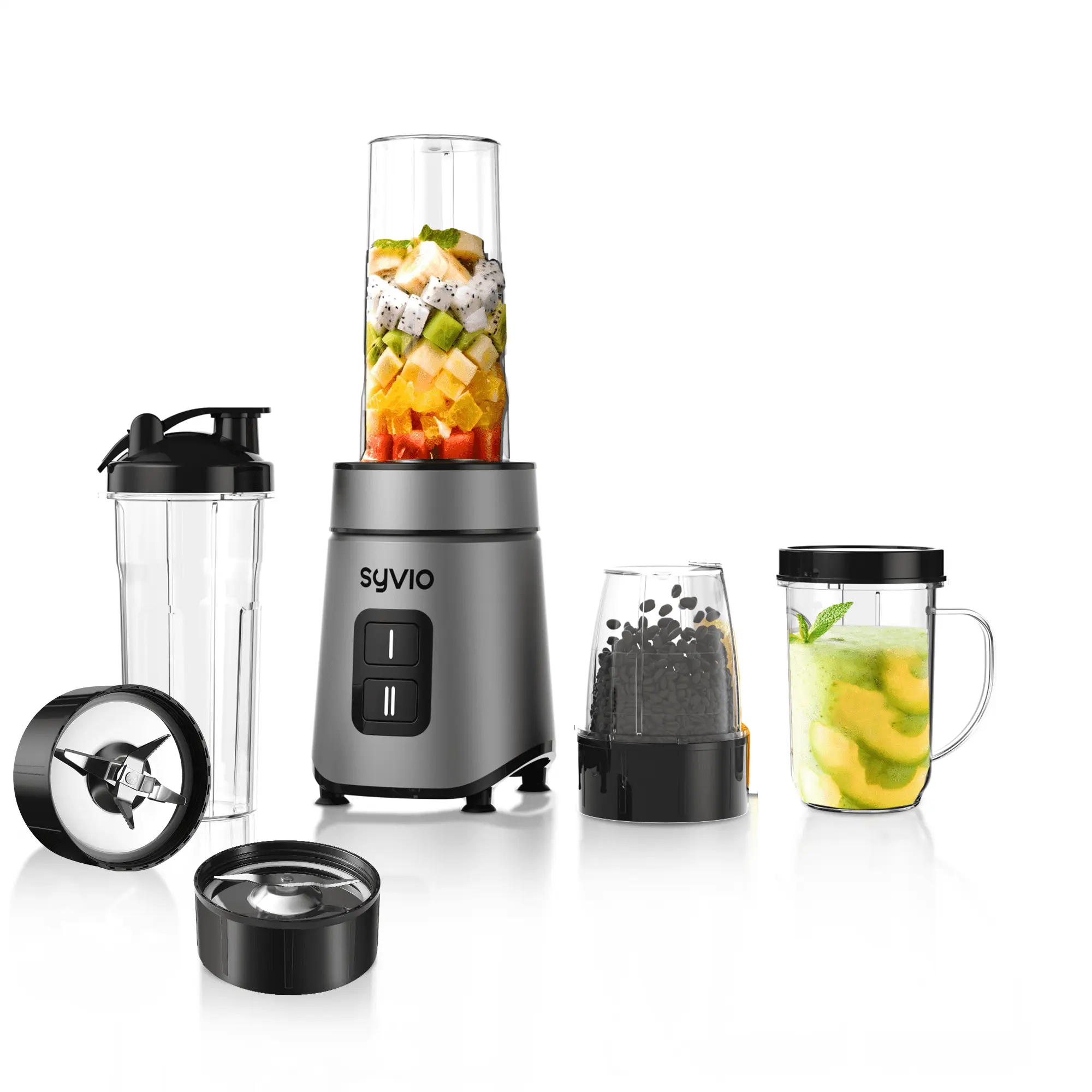Syvio Smoothie Blender for Shakes and Smoothies, Personal Blender with 2 BPA-Free 20 Oz Sport Cups, Grind & Cut Blades, 2-Speed Control
