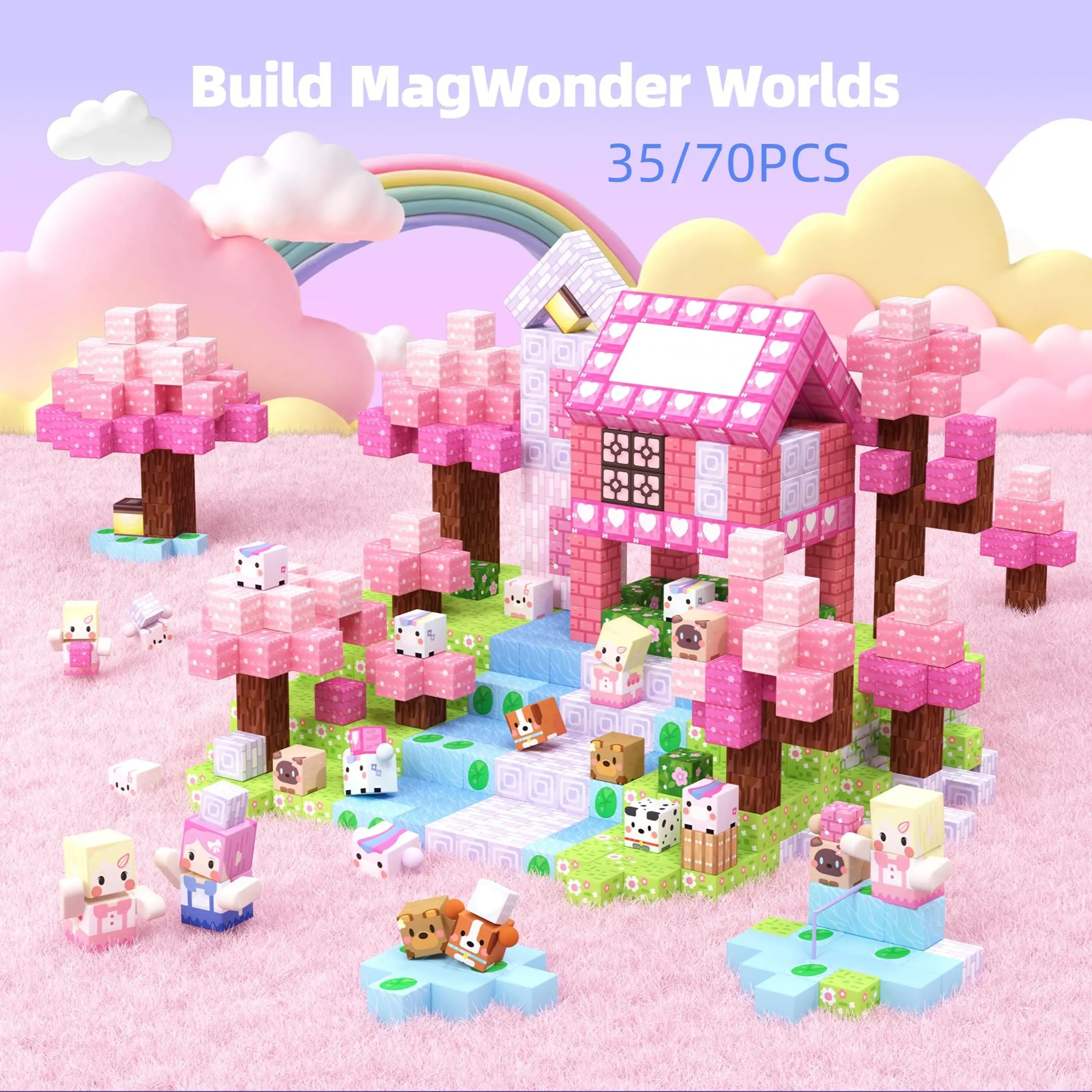 Princess Magnetic Building Blocks Creative Building Block Magnetic Building Tiles Magnetic Construction Set Travel Portable Iron Box Toy Set, Building Block Sets, 35/70 Pieces Stem Learning Toys for Kids 3+, Unisex Birthday Gift
