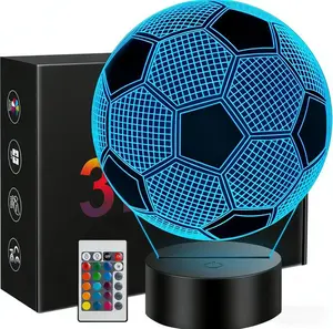 【Summervibes】Soccer 3D Illusion Night Light, RGB Optical Illusion Lamp with Touch & Remote Control, Soccer Room Decor, Perfect Stocking Stuffer & Gifts for Ages 5-12 Kids Teens Boys Girls Sports Fans