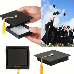 2PCS Black Graduation Cap Gift Box with Tassel - Elegant Doctoral Cap Design, Perfect for Graduation Celebrations, Party Favors, Graduation Gifts, and Gift Wrapping, Graduation Party Decorations