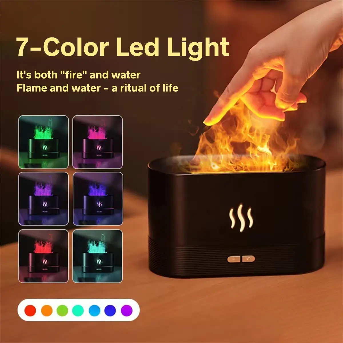 [Free/ship] Portable Humidifier Colorful Simulation Flame Shape Design Aromatherapy Diffusers Machine Automatic Shut-off function Protect Night Light