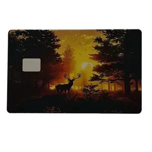 Sunset Forest Buck Credit Card Skin Size 2x3 with Forest Deer Design and Sunset Scene