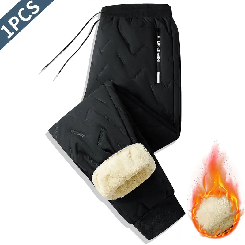 Men's Winter Thick Non-Stretch Polyester Fitted Fitness Training Pants - High Waist Drawstring, Plain Straight-Piped, 2 Pockets, Machine Washable, Breathable, Casual Comfy Sporty - With Pocket, Workwear, Fit Men's Pants for Workouts, Everyday Wear, With P