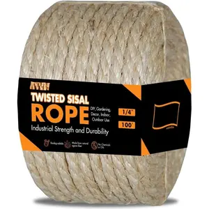 Twisted Sisal Rope - 100' X 1/4" Sisal Twine - Multipurpose Rope for  Scratcher, DIY Projects, Gardening, Arts & Crafts - Industrial Strength  Sisal String Rope (1/4 Inch X 100 )