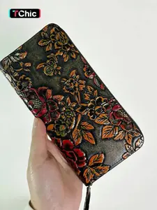 CYX Vintage Embossed Women's Wallet, Fashionable Floral Pattern Clutch, Multi Card Slots Coin Pouch, Casual Trendy Versatile High-quality Daily Wallet, Vintage Style Wallet
