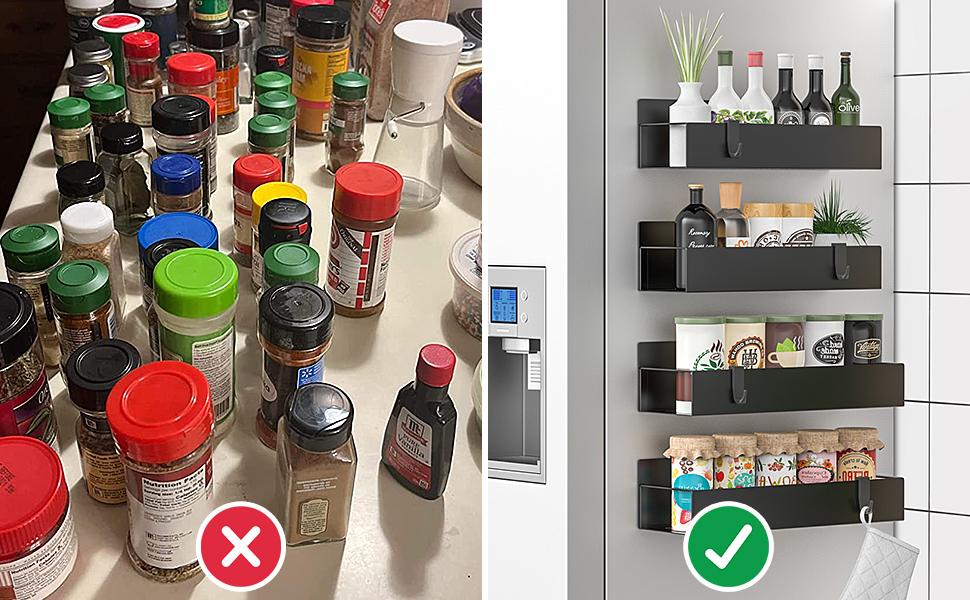 4Pack-Magnetic Spice Storage Rack Organizer forRefrigerator and Oven, Fridge Organizers andStorage,Metal Wall Mounted Holder Wall Mount Design Multilayer Shelf Multilayer Shelf Multilayer Shelf