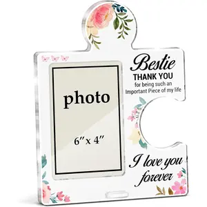 Bestie Gifts for Women Friendship Picture Frame, Birthday Christmas Gifts for Female Best Friends Soul Sister Work Besties Acrylic Puzzle Piece Desktop Photo Frames, Vertical 6 x 4 Inch Photo