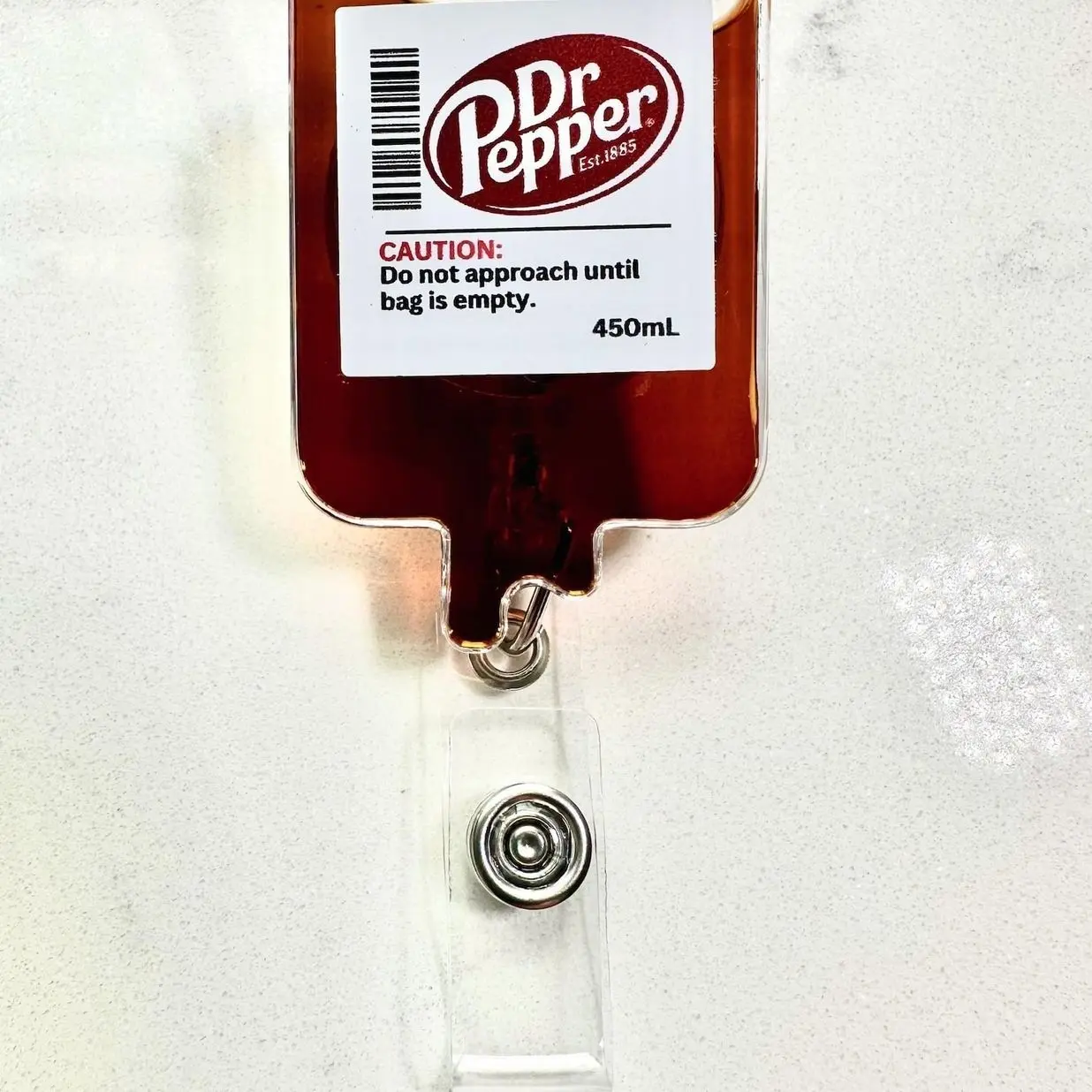 Dr. Pepper IV Bag Badge Reel: Retractable ID Holder, Nurse Gift Dr. Pepper IV Bag Badge Reel: Retractable ID Holder, Nurse Gift