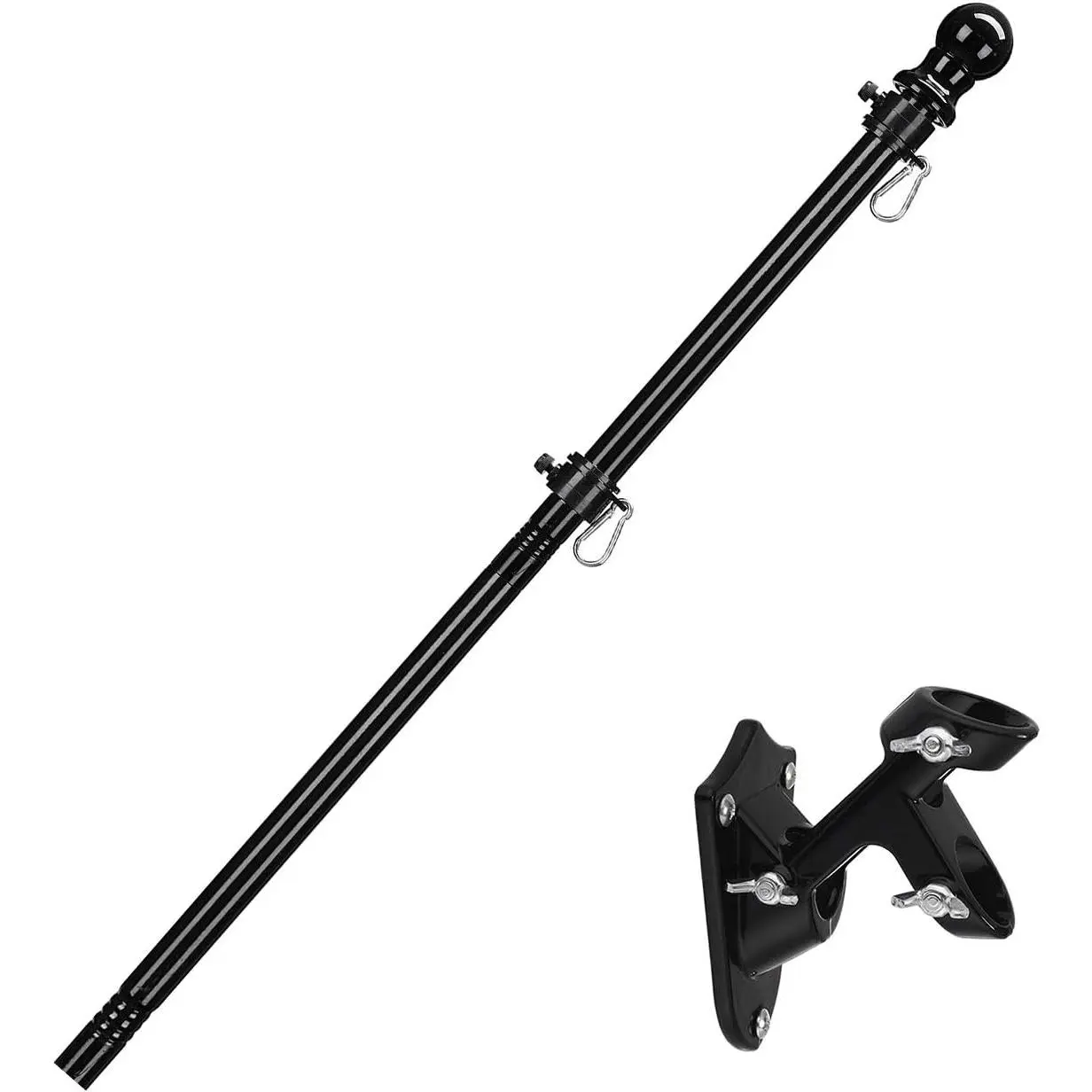 7FT Pole Kit - Tangle-Free Flagpole with Stainless Clips and Two Position Bracket