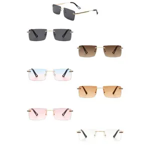 Rectangle Rimless Retro Flat top Sunglasses