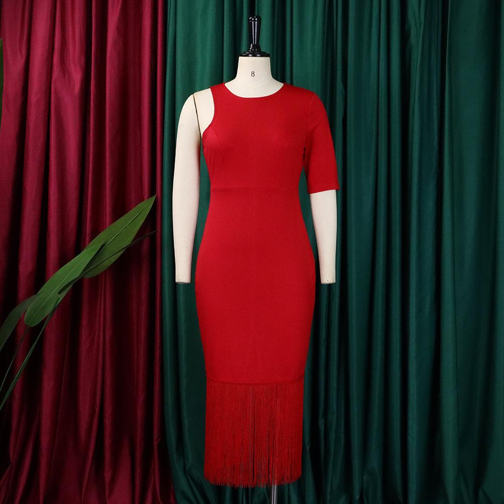 Solid color hip hugging fringe dress