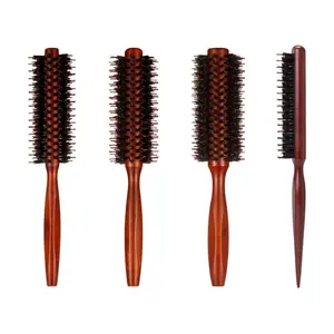 4Pcs Boar Bristle Round Hair Brush Set for Women Men Round Drying, Styling, Curling Hair Brush with Wood Handle Quiff Roller(10/12/ 14 Rows) - Home Improvement.