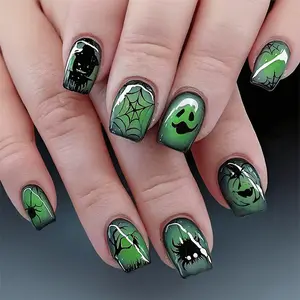 24 Pieces Of Luminous Halloween Dark Spider Ghost Wearable Armor, Detachable False Nails Handmade Reusable Nails, Ghost Festival, Firm and Not Easy To Fall Off