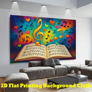 2D Flat Banner, 1pc Music Book Theme Backdrop - Open Music Sheet Design with Treble Clef, Musical Notes & Hearts - Vibrant Blue Purple Yellow Pink Red - Lightweight for Photo Booth, Birthday, Wedding, Concer