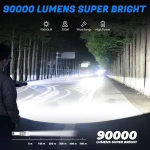 Rechargeable LED Flashlight High Lumen, Powerful 900000 Lumens Super Bright Flashlights, Zoomable Long Handheld Tactical Flash Light For Camping Hiking Emergency XHP90.2 Super Bright Flashlight With Zoomable & 3 Modes & Waterproof For Camping