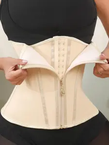 Women's Striped Pattern Zipper Front Waist Trainer, High Stretch Tummy Control Shaper, Tummy Tuck Shaper for Women