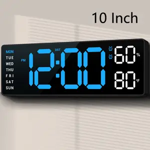 10" Digital Clock for Bedrooms, Bedside Tiny Electric Device with Large Numbers Display, Battery Backup, 3 Dimmers, 2 Alarms, DST, Blue Modern LED, Square Classic Home Decor
