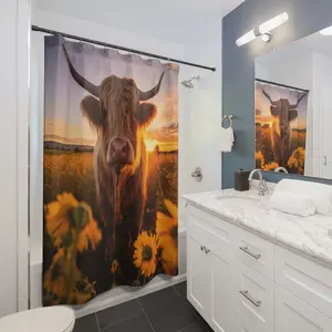 Highland Cow Shower Curtains (4 of 4) Set Farmhouse Vinyl Washable