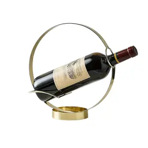 Gold Wine Bottle Holder Single Bottle Display Stand Freestanding Wine Rack Kitchen Table Decor Wine Shelf Countertop Artistic Home Crafts Decoration Coffee Bar Barware Accessory