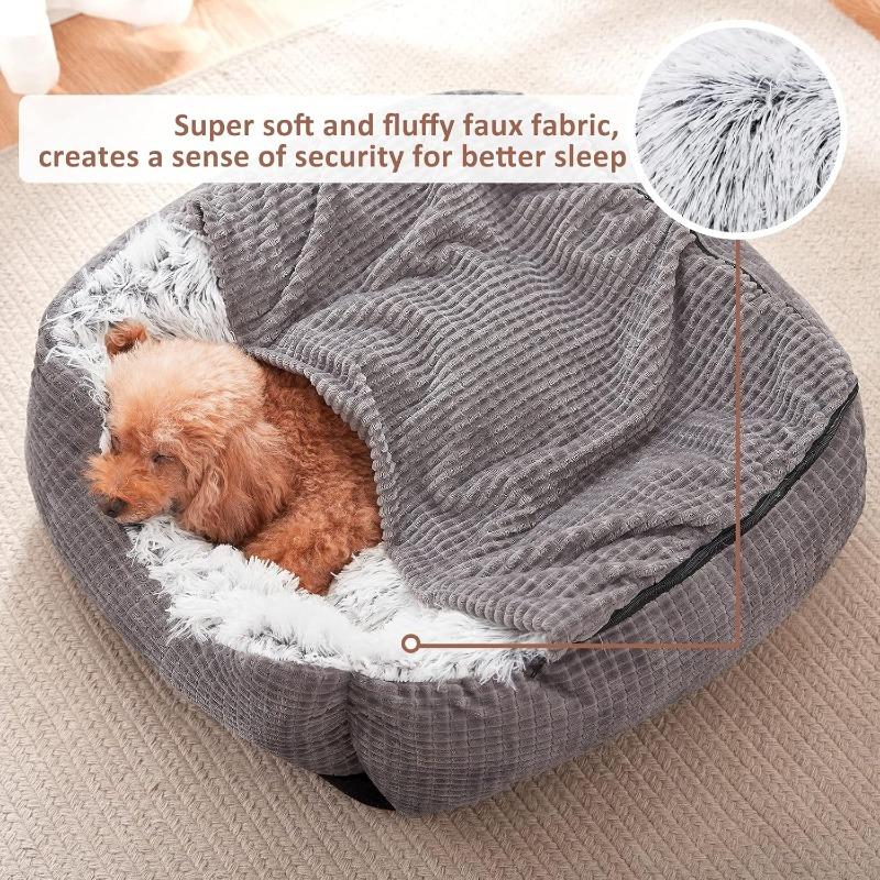 Dog Beds for Medium Large Small Dogs, Rectangle Cave Hooded Blanket Puppy Bed, Luxury Orthopedic Cat Beds for Indoor Cats, Warmth and Machine Washable (25 inches, Grey)