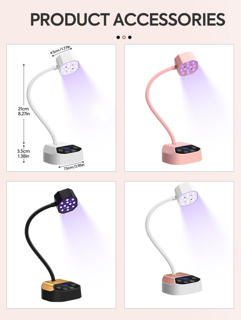 Rechargeable UV LED Nail Lamp with Auto Sensor, 1500mAh Cordless Gel Nail Curing Light with 360° Flexible Gooseneck, 4 Timer Modes (10s/30s/60s/90s) Portable Nail Dryer for Gel Polish, Professional Manicure Light for Home Salon Use