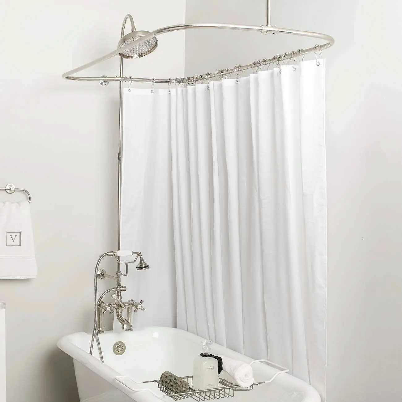 Mason Hill 54 Inch Brushed Nickel Clawfoot Tub Deck Mount Shower Enclosure with Faucet and Rain Shower Head