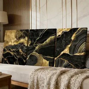 3 Counts Wooden Framed Canvas Painting, Luxury Black And Gold Marble Texture Images, Exquisite Poster, Perfect Gift, Decor For Living Room, Bedthroom, Modern Art, Fashion Family Poster, Wall Art Decoration