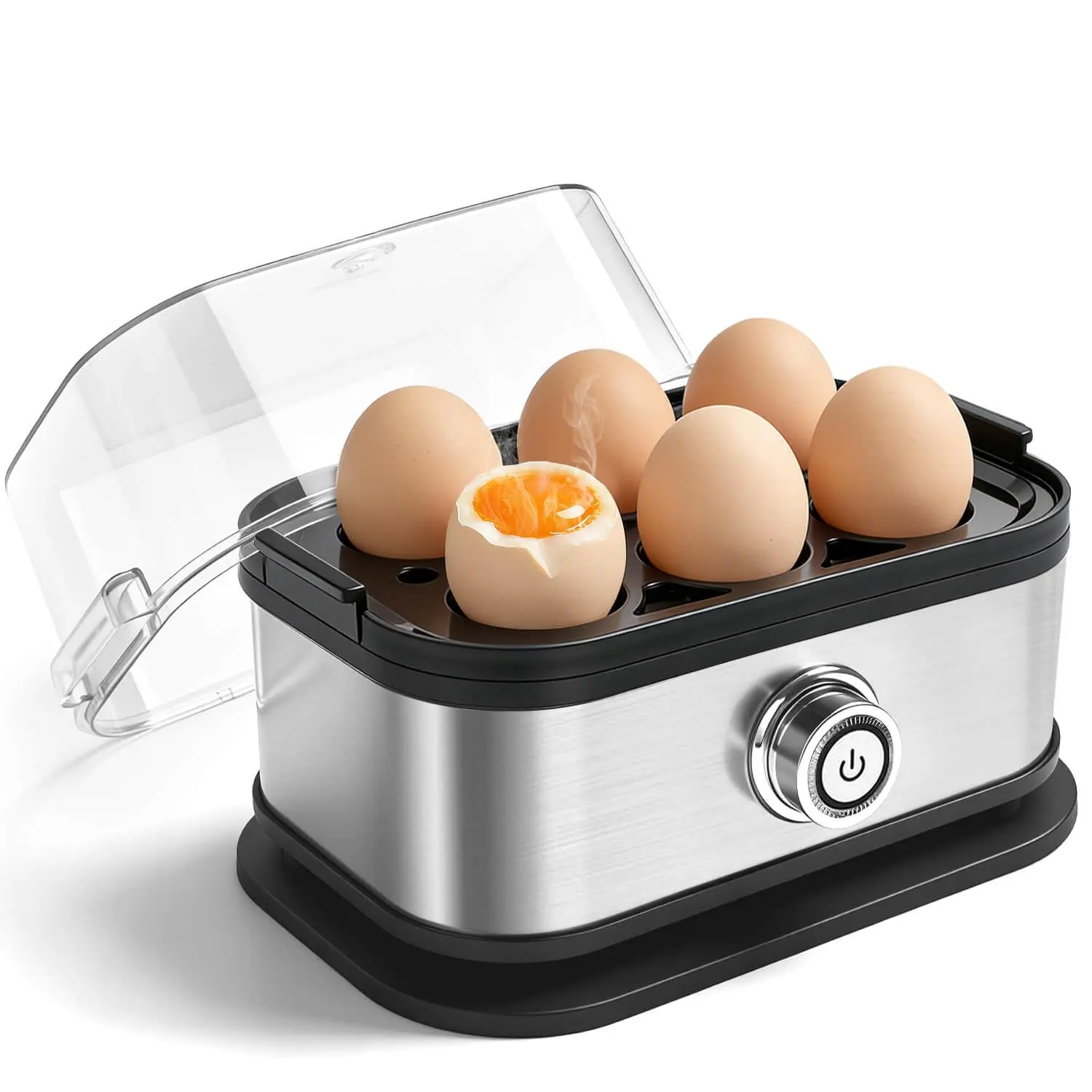 Yonsya 6-7 Egg Electric Cooker - Kitchen Boiler & Steamer, Auto Shut-Off, Fast Boil, Stainless Steel Heating Plate, Small Volume, Adjustable Doneness (Hard, Medium, Soft), Measuring Cup, Recipe Book, Family Meal Companion