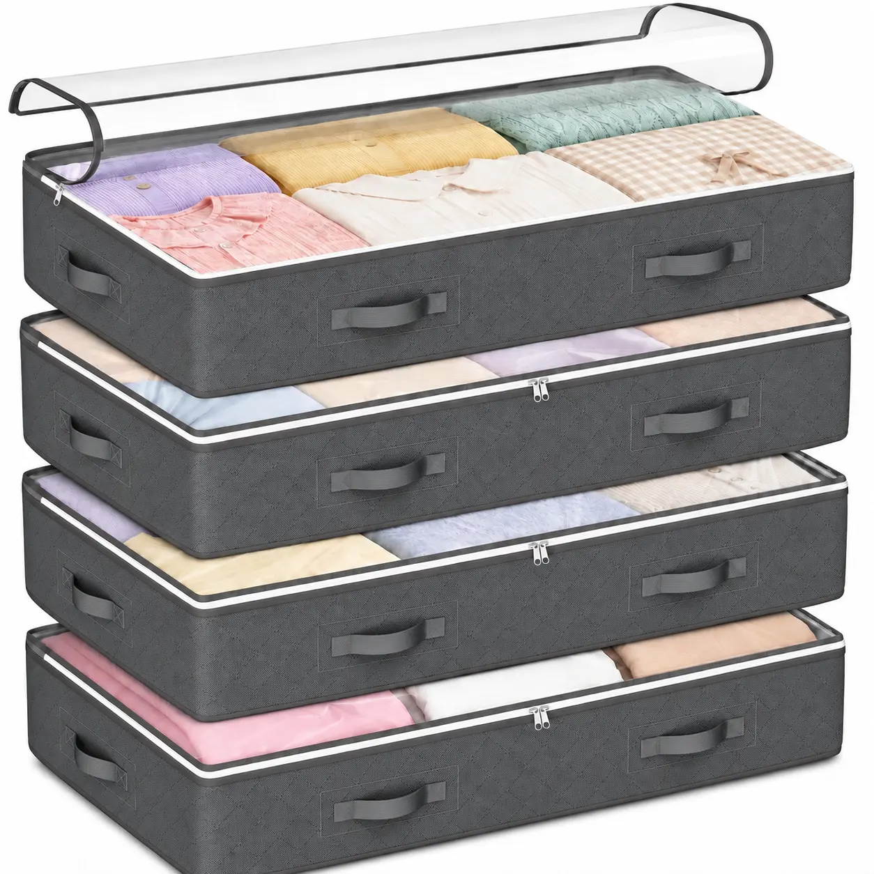UNIQDESIGN 4 Transparent-Window Underbed Boxes with Smooth Stainless Steel Slides, Travel Organizers for Blankets/Sweaters, Ideal for Home Room/Laundry Use, Halloween Gifts Option