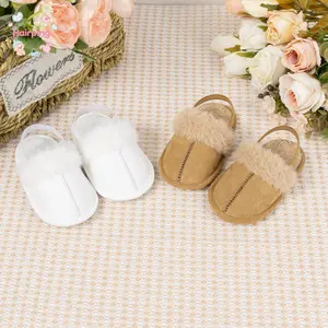 Toddler Fleece Lined Slippers, Tan Suede Soft Plush Collar Clogs with Adjustable Back Strap Warm Non-Slip House Shoes for Baby & Kids