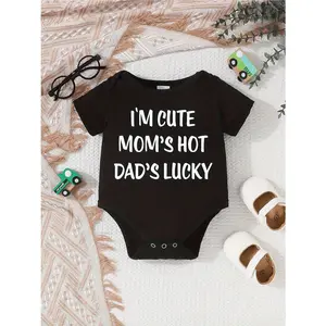 Baby Letter Print Baby Casual One-Piece Short Sleeve Cute Crawler
