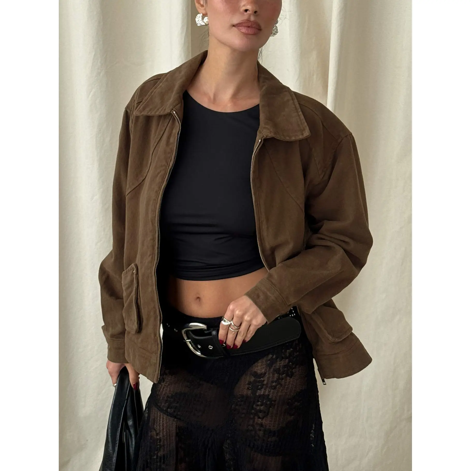 Nelsie Collared Oversized Jacket Green