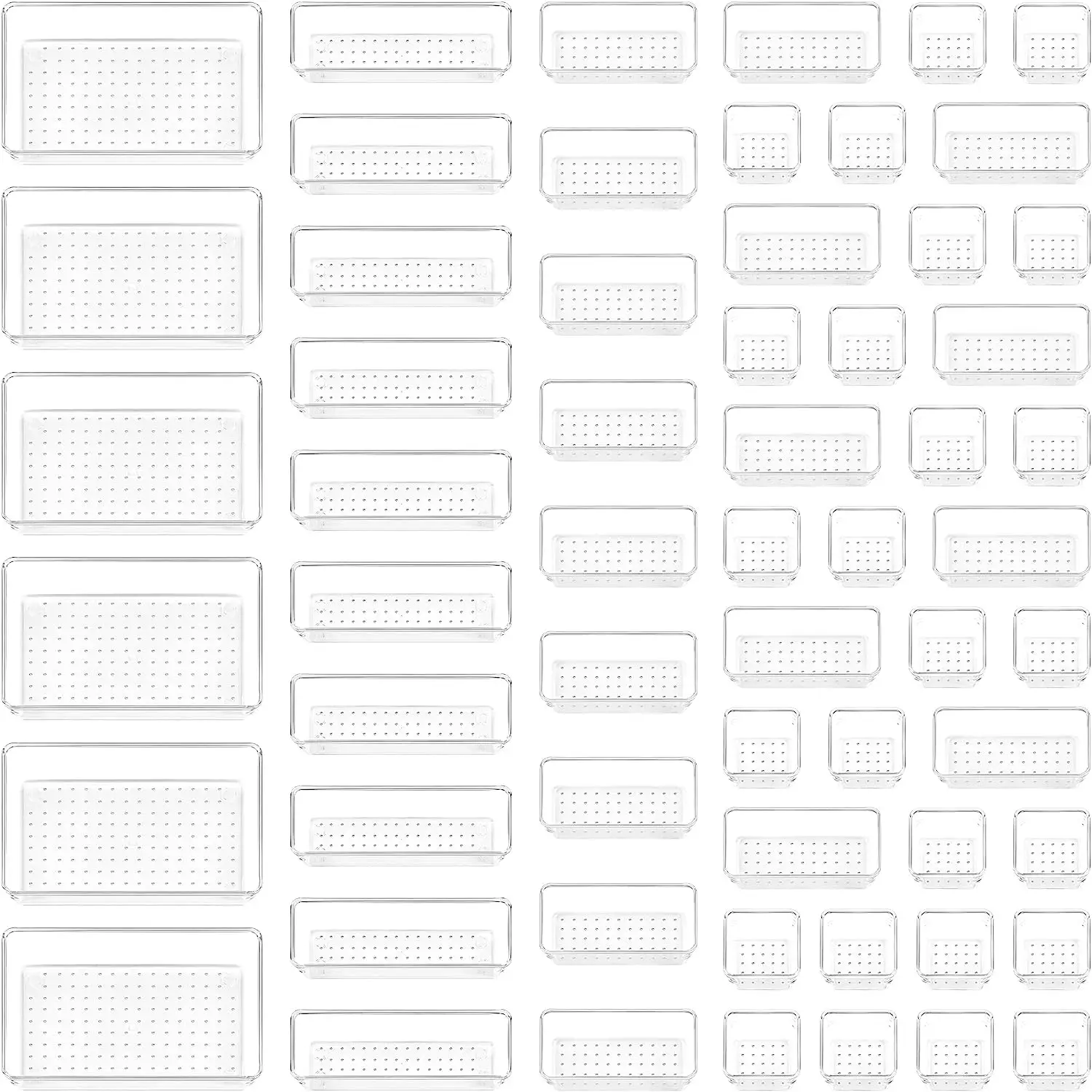Durable 25/37/60 PCS Clear Plastic Drawer Organizers Set, 4-Size Versatile Silicone Bathroom Boxes and Vanity Trays, Storage Bins For Makeup, Kitchen