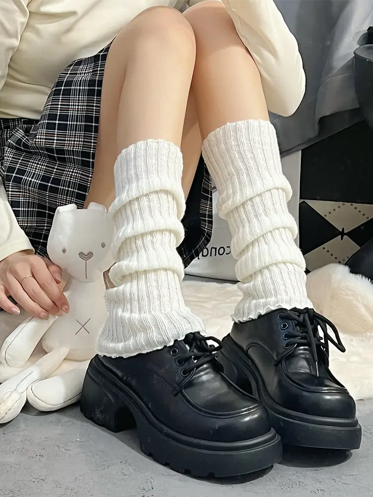 Women's White Slouch Leg Warmers, Minimalist Fine-Knit JK Style, Breathable Thin Summer Calf Socks for a Slimming Look, Soft Breathable Socks, Socks Set