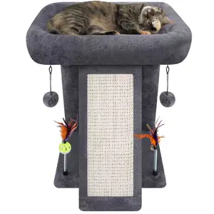 AIWIKIDE Cat Tree Tower With Cat Scratching Post For Indoor Cats, Activity Centre Climbing Tree With Scratching Board And Toy Balls, Grey