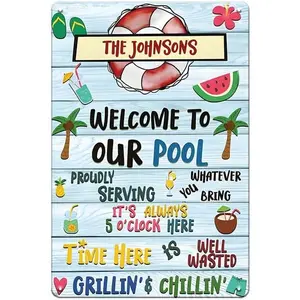 Pool Decorations Outdoor Pool Decor Pool BBQ Drinks Party Signs Pool Sign,Summer Decor,Swimming Pool Accessories Vintage Metal Sign for Backyard Pool Party Sign,12x8 Inches