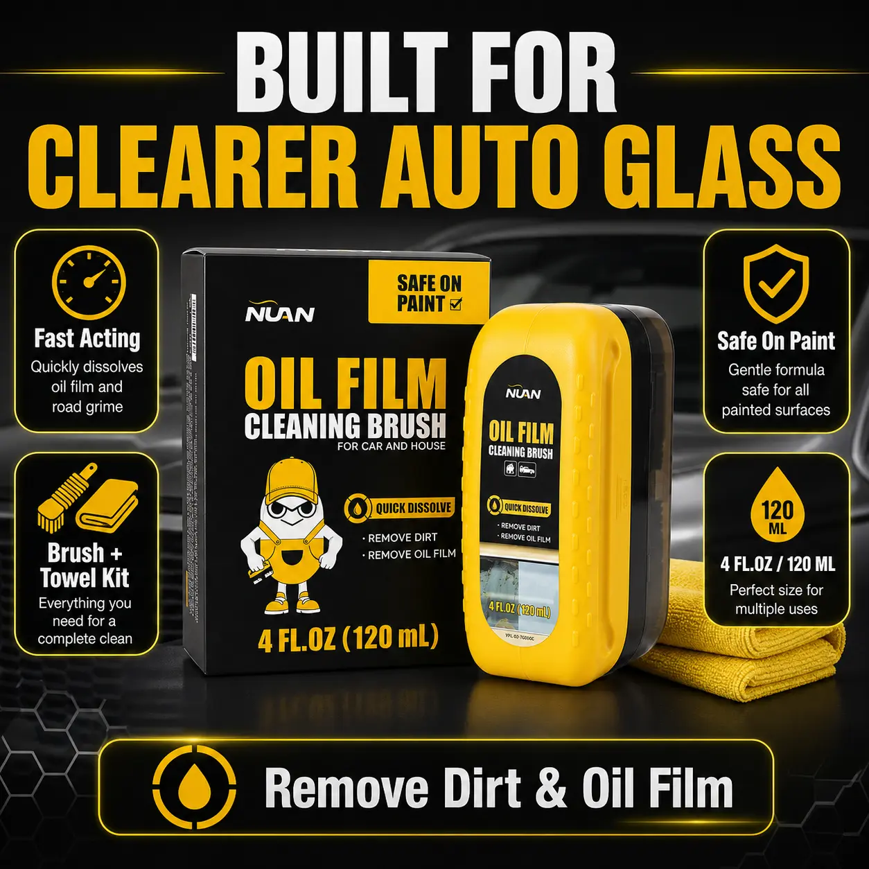【Festive Offer】NUAN Pro-Grade Car Glass Oil Film Remover - Anti-Rain Hydrophobic Coating
