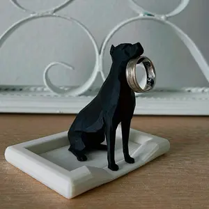 Pitbull Dog Ring Holder with Ring Dish (Small or Large) - 3D Printed Plastic, Engagement Gift for Her, Available in Black or White Lightweight Customizable