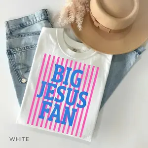 Striped Big Jesus Fan Comfort Colors T-Shirt, Preppy Christian Faith Tee, Inspirational Jesus Graphic Shirt Casual Tee for Men & Women Made in USA Menswear