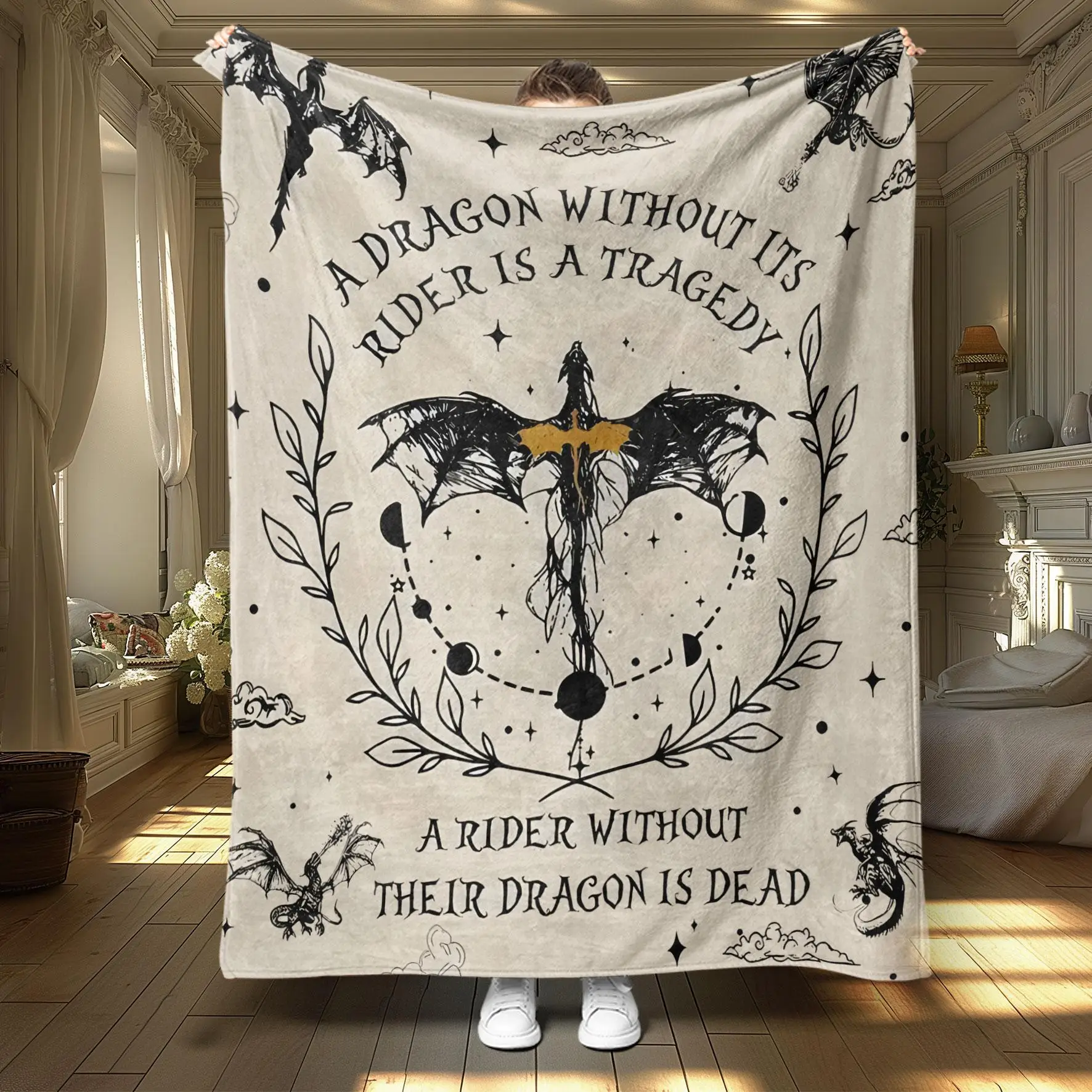 Dragon & Letter & Leaves Pattern Blanket, 1/2 Counts Soft Air-conditioned Room Throw, Warm Nap Blanket for Home Office Travel Camping