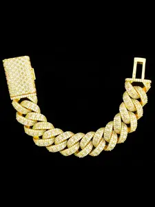 Iced Out Cuban Link Bracelet for Men, Cuban Chain Bracelet, Real Copper Real Gold Plated Hip Hop Jewelry High Quality Bracelet