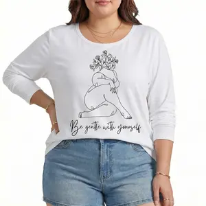 Self Care Shirt Aesthetic Graphic Tee Women Be Gentle With Yourself Quote Minimalist Line Art Floral Body Positivity Mental Health Gift Trendy Top