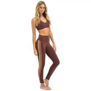 FULL LENGTH HI-RISE 5 STRIPE LEGGINGS - MOCHA