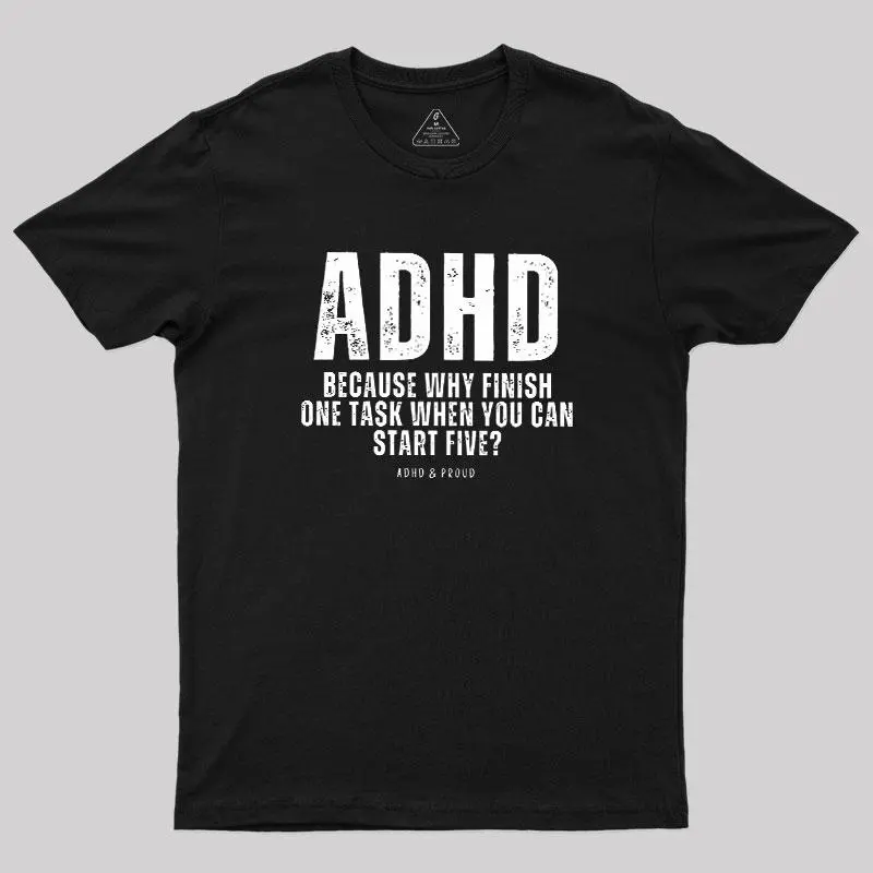Men's ADHD Geek Graphic T-Shirt - Casual Short-Sleeve Round Neck Tshirt, Statement Print Menswear Tops Apparel, Shortsleeve