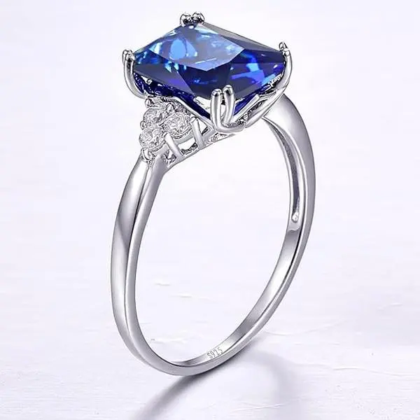 Yaresul 925 Sterling Silver Women Radiant Cut Engagement Ring, Size 5-10 | 3.5CT Womens Sapphire|Emerald