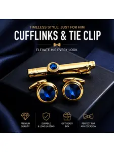 Father's Day Gift for Men Luxury Gold Black Crystal Cufflinks and Tie Clip Set Elegant Hand Polished Formal Suit Ornaments Classic Business Fashion Accessories Best Gift Choice for Father Husband Groom and Male Friends Suitable for Weddings Business Meeti