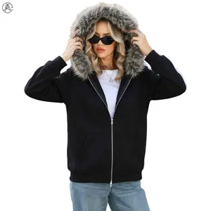 Arssm Women’s Y2K Hoodie Jacket – Faux Fur Zip-Up 2000s Clothing, Emo Grunge Coat & Vintage Hooded Sweatshirt for Teen Streetwear